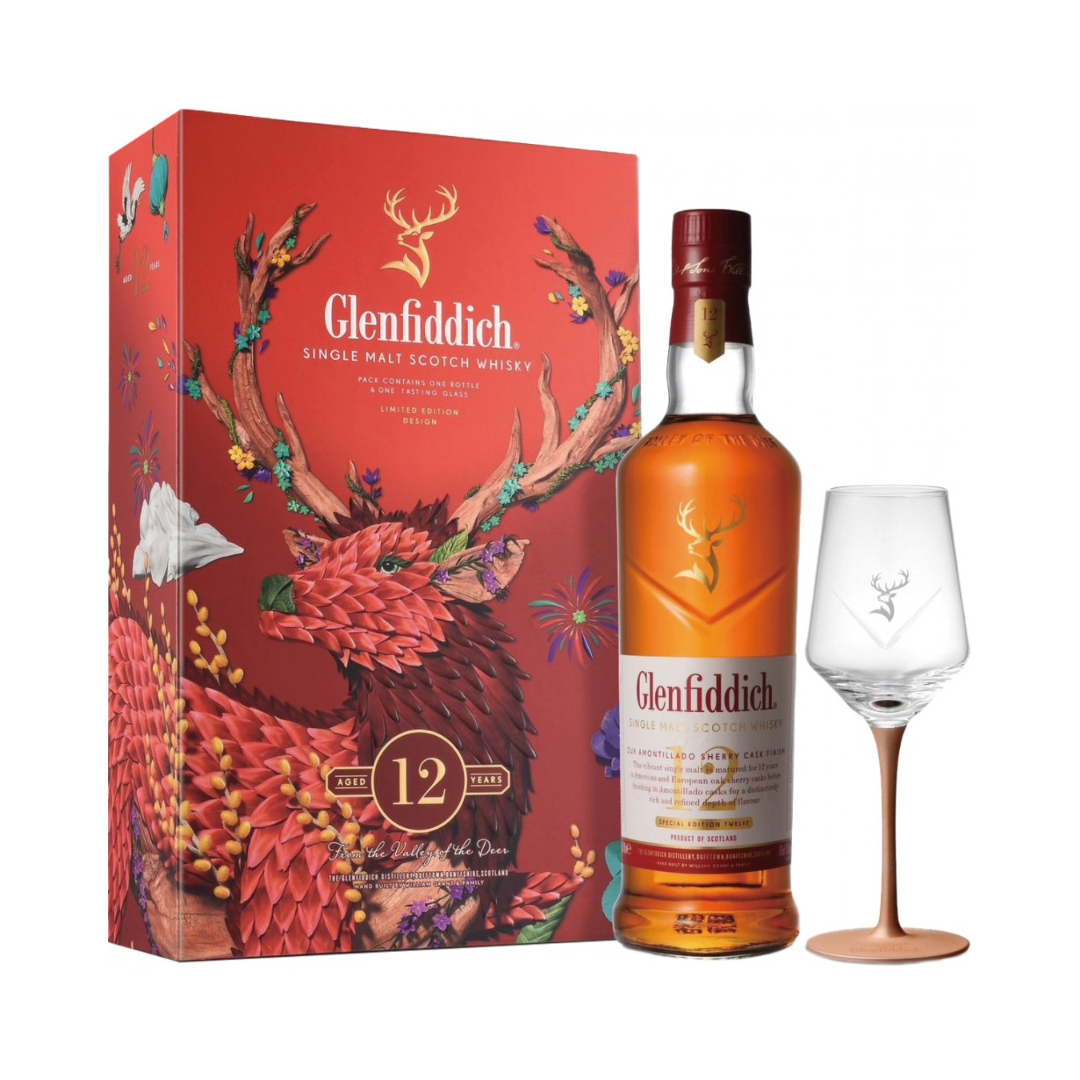 Glenfiddich 12 Years Old Amontillado Sherry Cask Finish Single Malt Scotch Whisky (Giftset)
