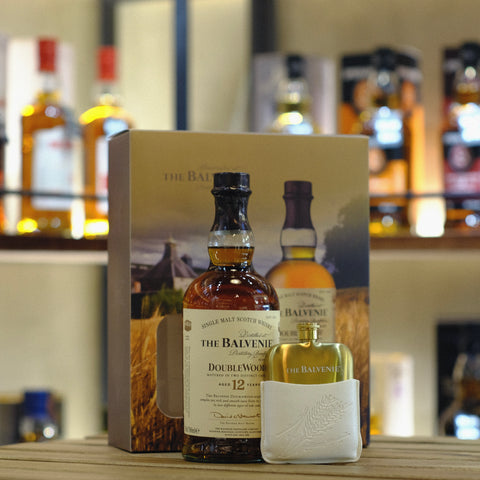 Balvenie 12 Year Old Double Wood Gift Set with Flask Single Malt Scotch Whisky
